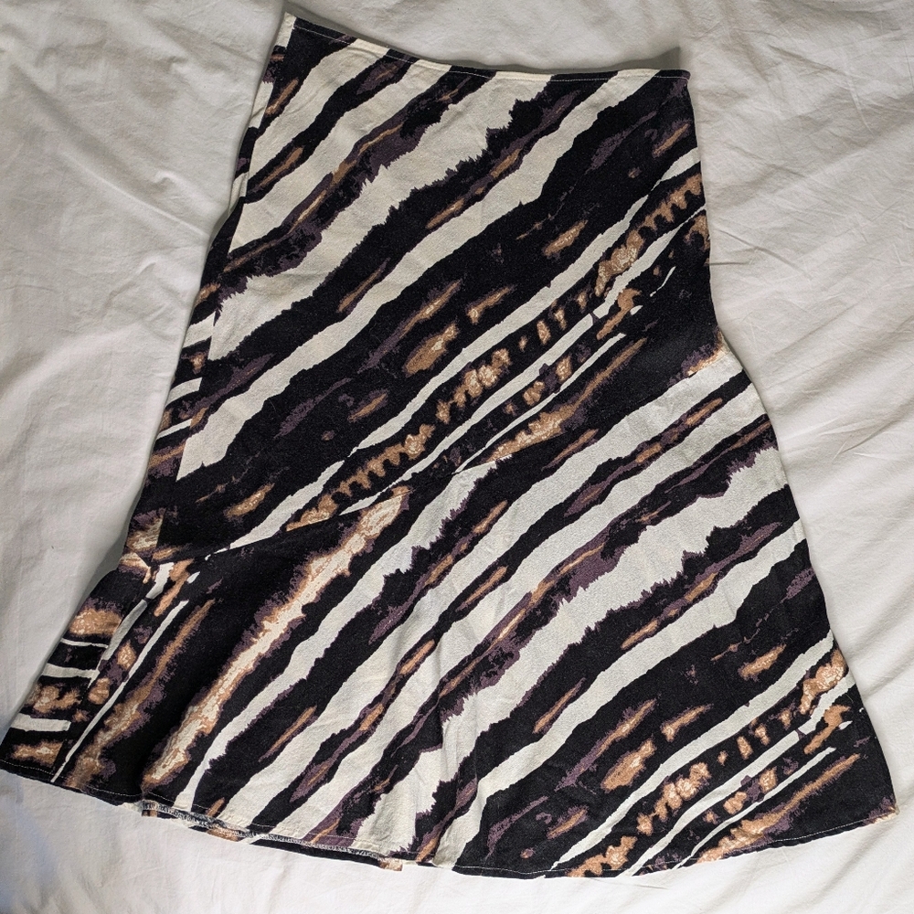 𝅺CHAPTER One White And Brown Tiered Linen Blend Skirt Size 10